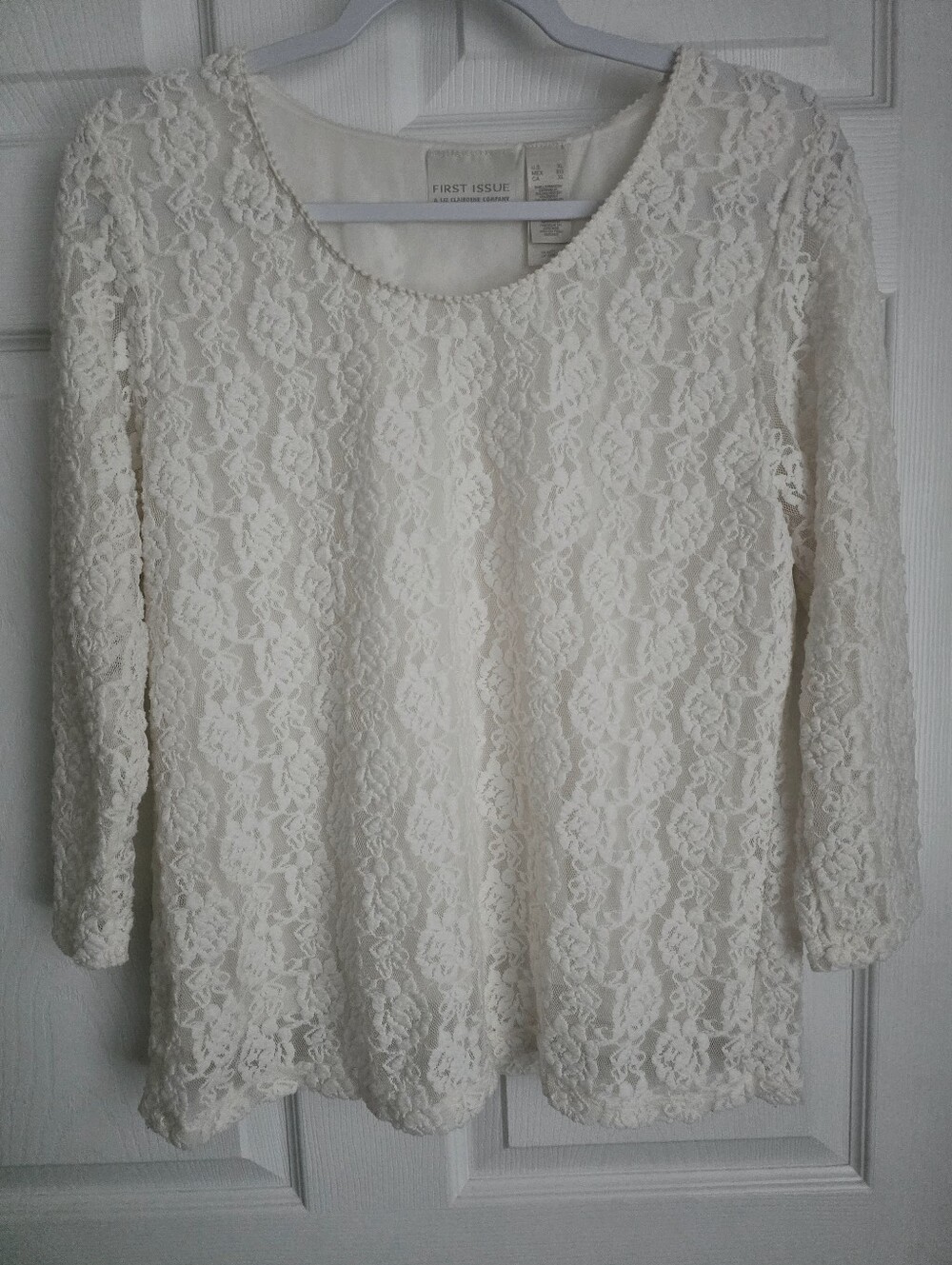 Vintage First Issue Liz Claiborne Cream Floral Lace Cottagecore Blouse XL